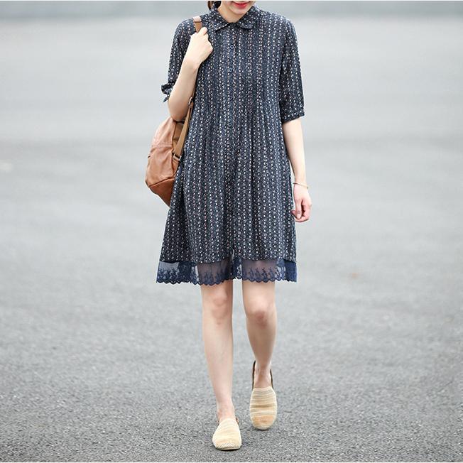 new floral cotton dresses summer casual loose shirt dress lace ruffles sundress - Omychic