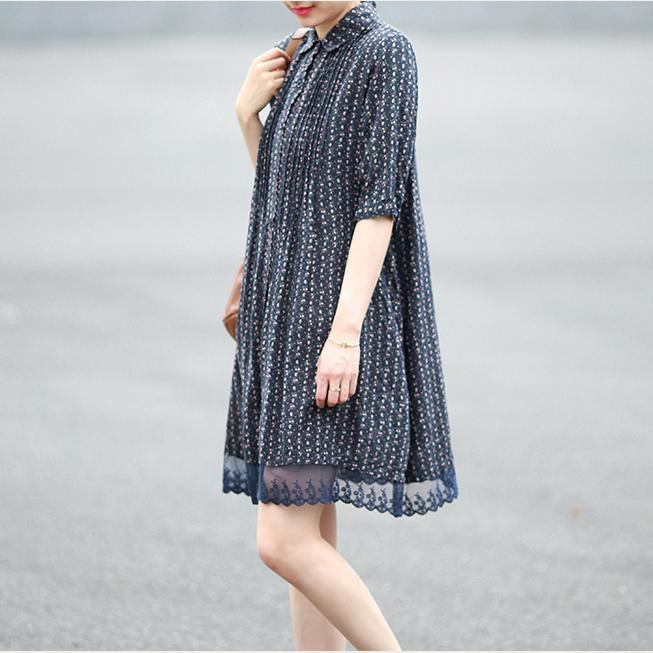 new floral cotton dresses summer casual loose shirt dress lace ruffles sundress - Omychic