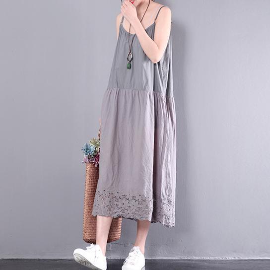 New Gray Big Swing Summer Maxi Dress Plus Size Cotton Maternity Dresses Sleeveless Sundress - Omychic