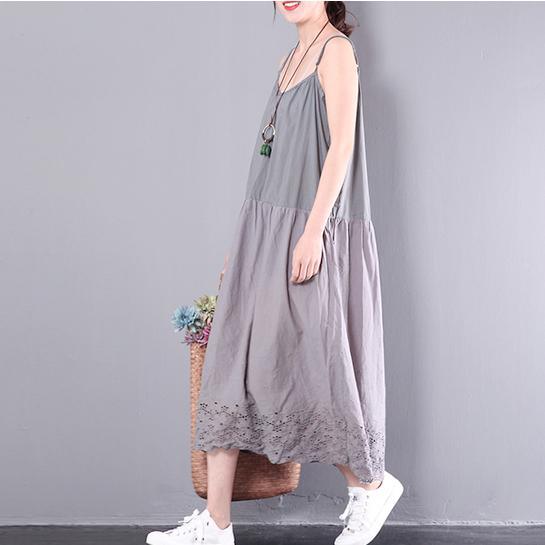 New Gray Big Swing Summer Maxi Dress Plus Size Cotton Maternity Dresses Sleeveless Sundress - Omychic