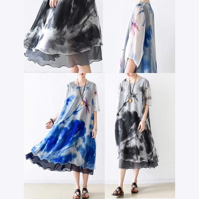 new gray chiffon prints dresses plus size maternity dress casual o neck sundress - Omychic