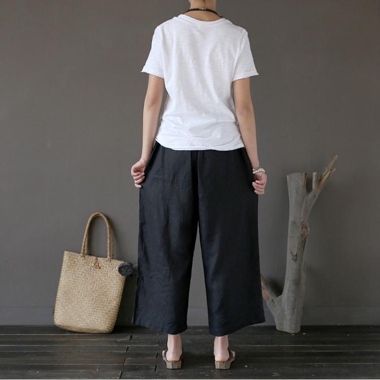 new  gray stylish linen wide leg pants oversize crop pants - Omychic