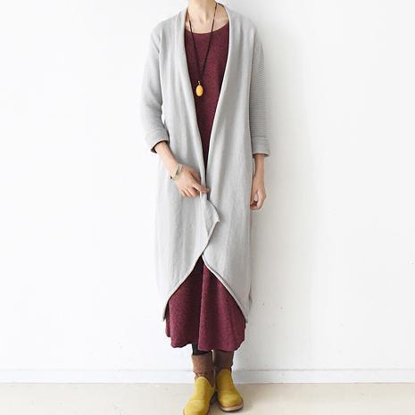 new gray white think knit coats long asymmetrical design cotton cardigans - Omychic