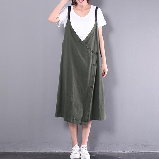 new green casual linen dresses plus size sleeveless dress - Omychic