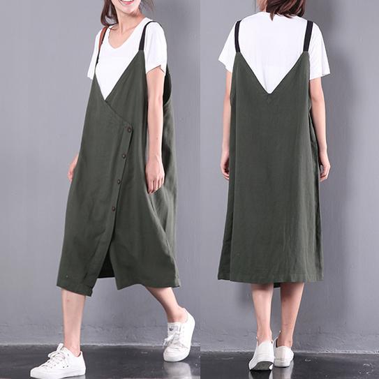 new green casual linen dresses plus size sleeveless dress - Omychic