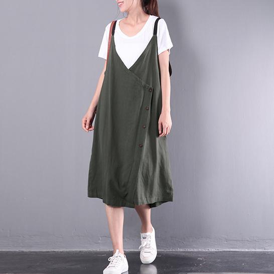 new green casual linen dresses plus size sleeveless dress - Omychic