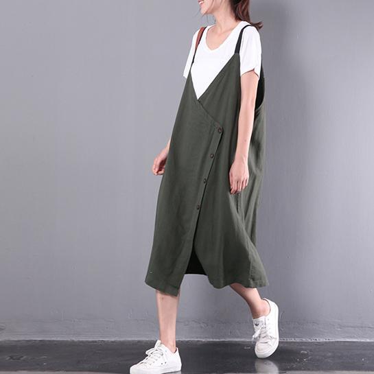 new green casual linen dresses plus size sleeveless dress - Omychic