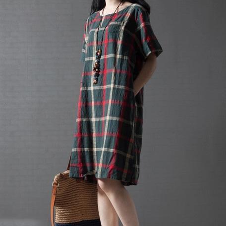 new green girl casual linen dresses plus size sundress short sleeve shirt dress - Omychic
