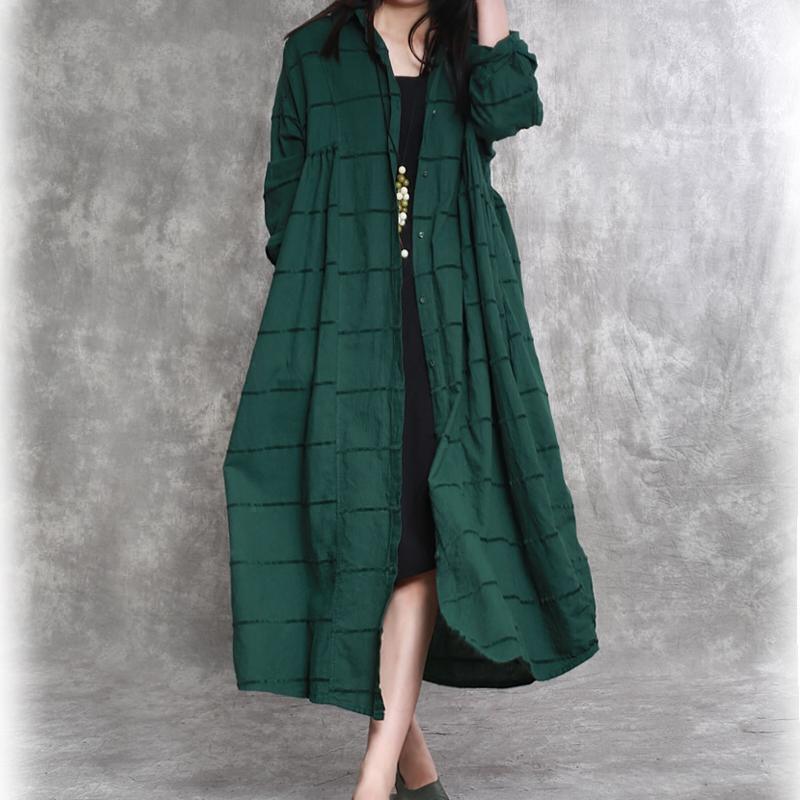 new green linen cardigans oversize patchwork elegant long coats - Omychic