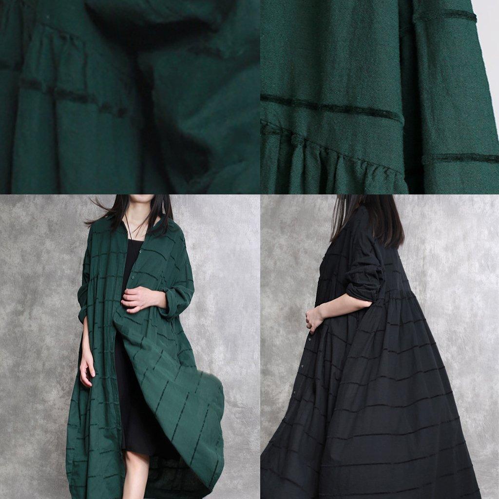 new green linen cardigans oversize patchwork elegant long coats - Omychic