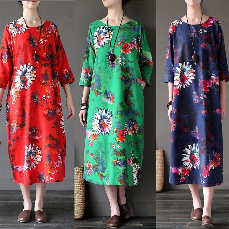 new green top quality linen maxi dresses plus size casual bracelet sleeved caftans - Omychic