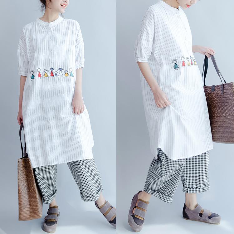 new joyful life striped summer dresses oversize cotton sundress short sleeve shirt dress - Omychic