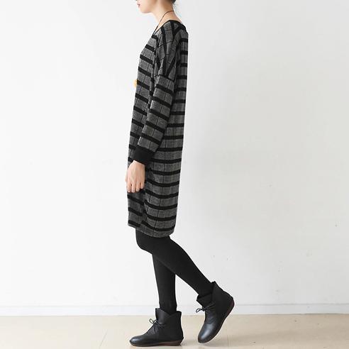new original design dark gray cotton sweater dresses oversize batwing sleeve knit dress - Omychic