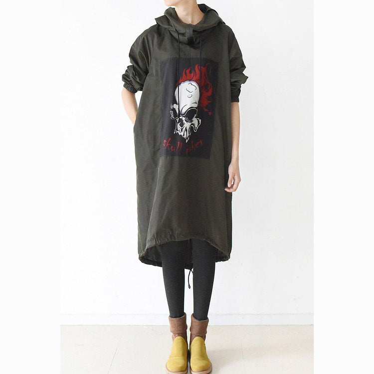 new original gray asymmetric cotton dresses baggy loose hooded casual dress - Omychic