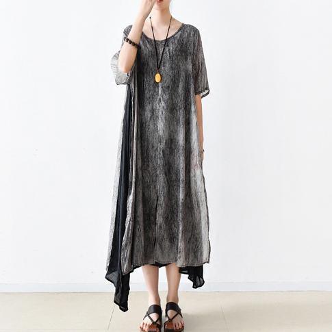 new original summer prints chiffon dress layered loose cotton sundress short sleeve casual dresses - Omychic