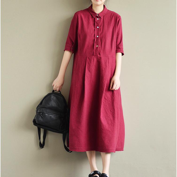 New Purple Casual Linen Dresses Oversize Stylish Sundress Half Sleeve Maxi Dress - Omychic