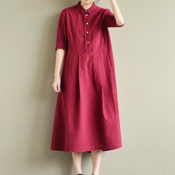 New Purple Casual Linen Dresses Oversize Stylish Sundress Half Sleeve Maxi Dress - Omychic