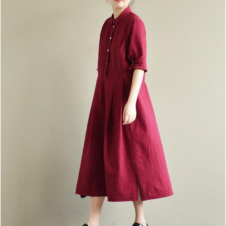 New Purple Casual Linen Dresses Oversize Stylish Sundress Half Sleeve Maxi Dress - Omychic