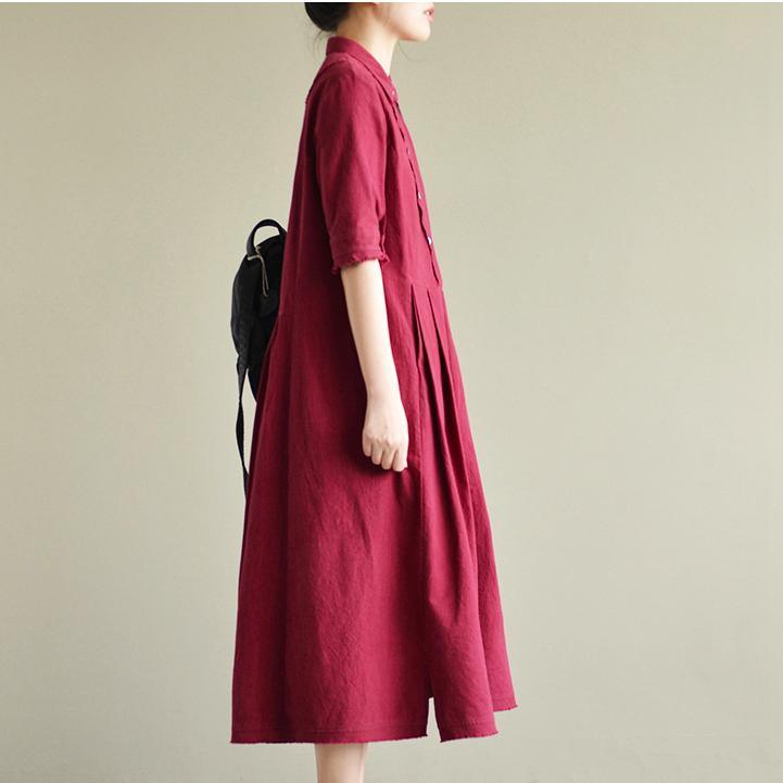 New Purple Casual Linen Dresses Oversize Stylish Sundress Half Sleeve Maxi Dress - Omychic