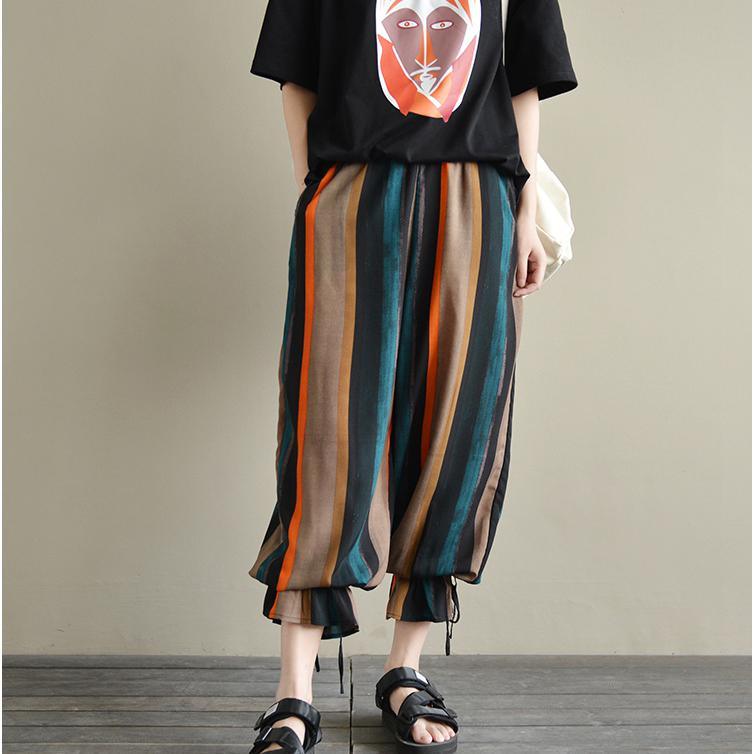 new rainbow stylish chiffon crop pant striped casual oversize lantern pants - Omychic