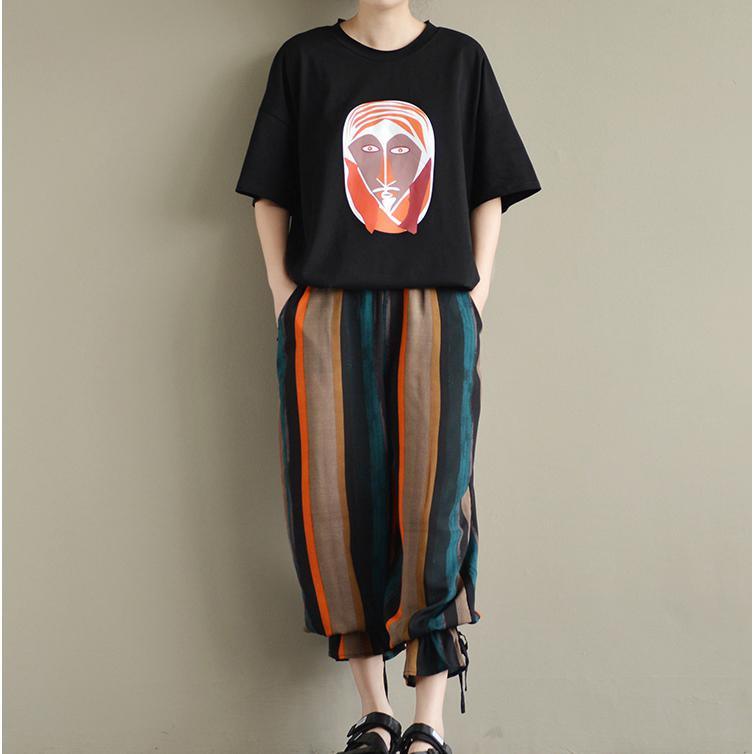 new rainbow stylish chiffon crop pant striped casual oversize lantern pants - Omychic