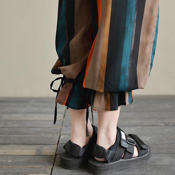 new rainbow stylish chiffon crop pant striped casual oversize lantern pants - Omychic