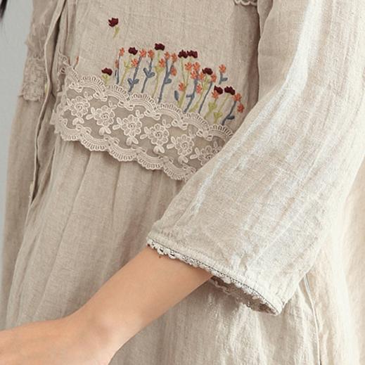 new summer linen dress oversize casual cotton dresses half sleeve sundress - Omychic