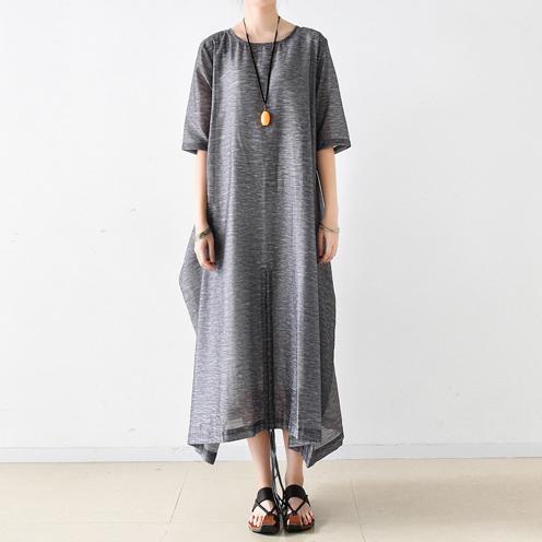 new summer maxi dress asymmetric drawstring baggy dresses oversize short sleeve sundress - Omychic