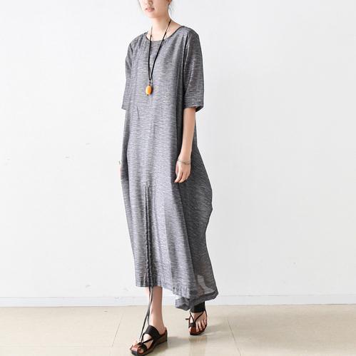 new summer maxi dress asymmetric drawstring baggy dresses oversize short sleeve sundress - Omychic