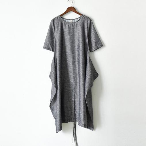 new summer maxi dress asymmetric drawstring baggy dresses oversize short sleeve sundress - Omychic