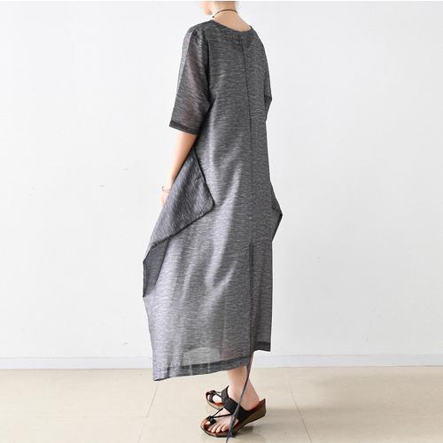 new summer maxi dress asymmetric drawstring baggy dresses oversize short sleeve sundress - Omychic