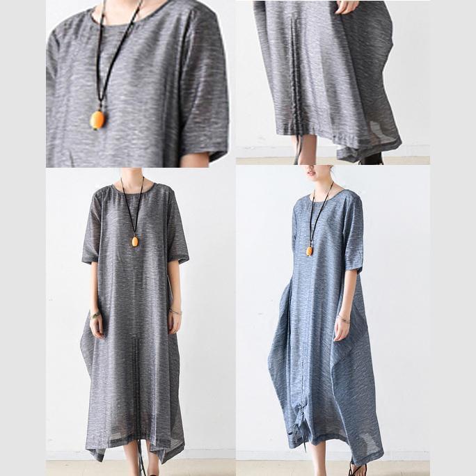 new summer maxi dress asymmetric drawstring baggy dresses oversize short sleeve sundress - Omychic