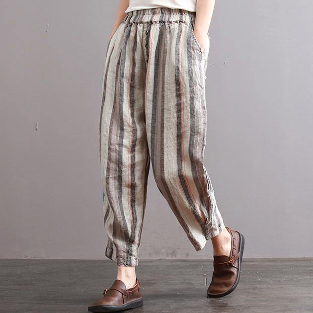New Vintage Cotton Linen Women Pants Plus Size Elastic Waist Crop Harem Pants - Omychic