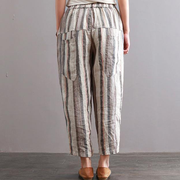 New Vintage Cotton Linen Women Pants Plus Size Elastic Waist Crop Harem Pants - Omychic