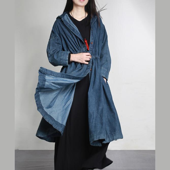 new warm denim fashion cotton outwear baggy loose hooded drawstring cardigans coats - Omychic