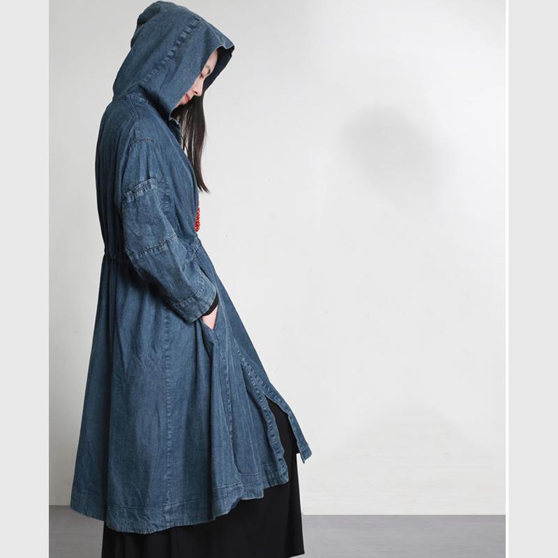 new warm denim fashion cotton outwear baggy loose hooded drawstring cardigans coats - Omychic