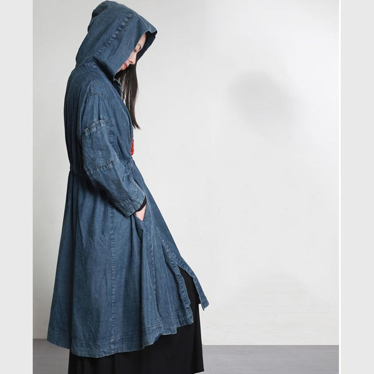 new warm denim fashion cotton outwear baggy loose hooded drawstring cardigans coats - Omychic