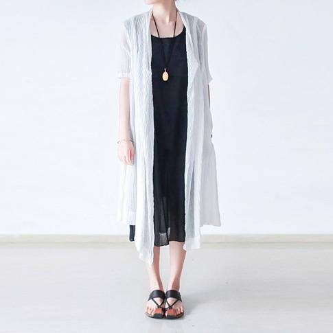 new white asymmetric tops sundress oversize casual linen shirt dress short sleeve cardigans - Omychic