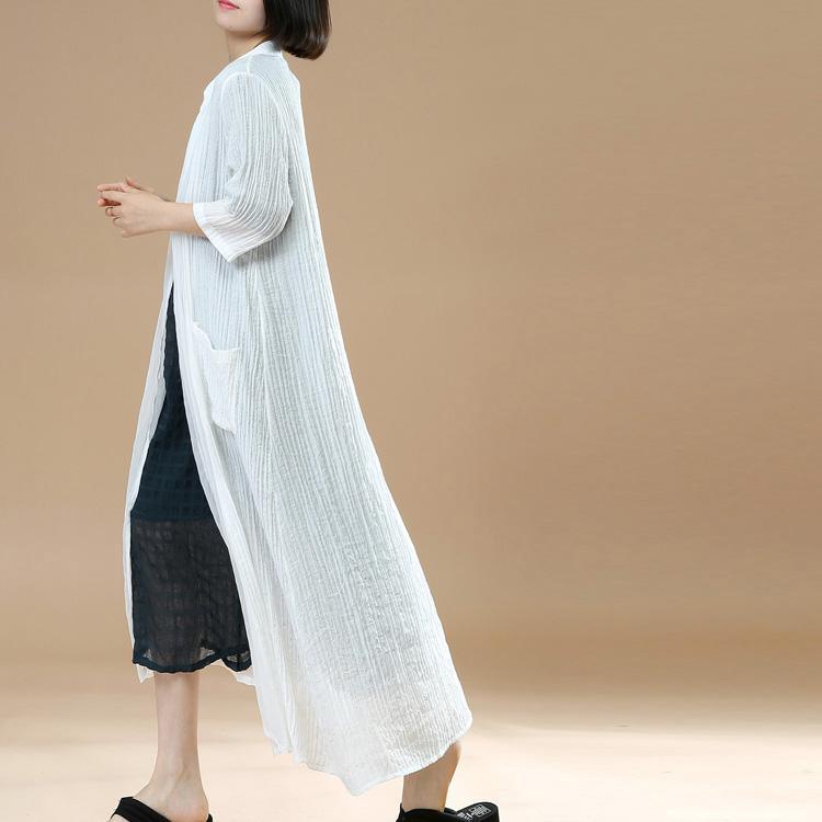 new white casual cotton coats loose casual thin maxi cardigans - Omychic