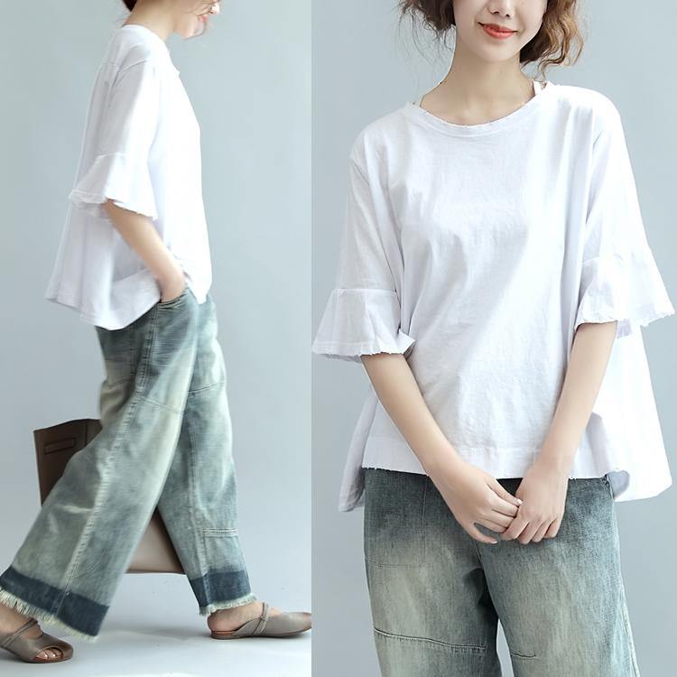 new white oversize blouse cotton casual tops butterfly sleeve t shirt - Omychic