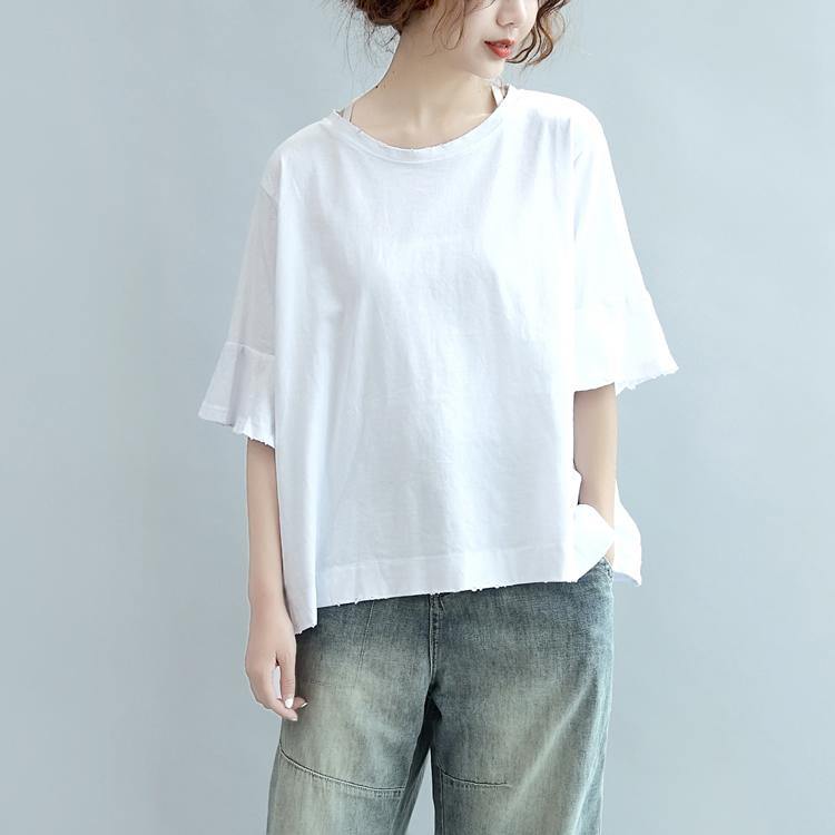 new white oversize blouse cotton casual tops butterfly sleeve t shirt - Omychic