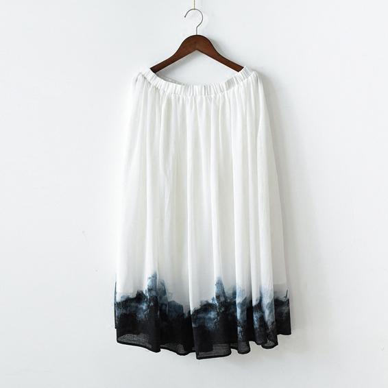 new white print casual chiffon skirts large hem stylish maxi skirts - Omychic
