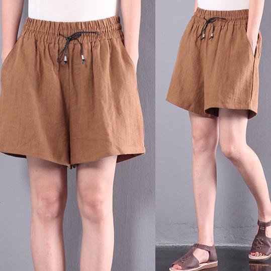 new yellow linen short plus size elastic waist hot pant - Omychic