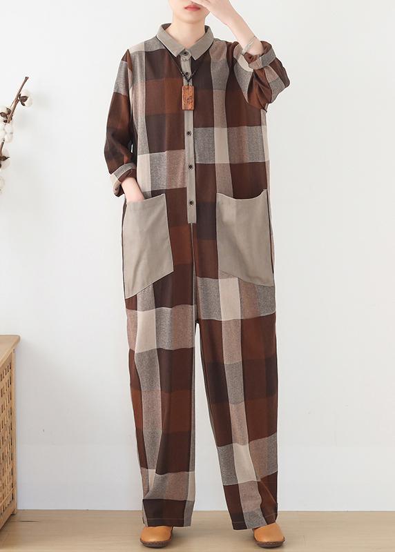 nude patchwork new plaid  loose retro slimming Harem cotton pants jumpsuit - Omychic