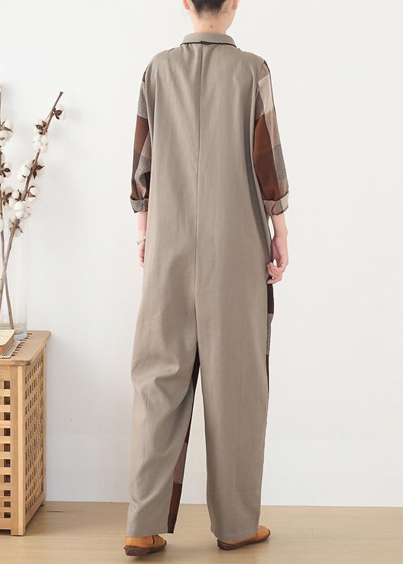 nude patchwork new plaid  loose retro slimming Harem cotton pants jumpsuit - Omychic