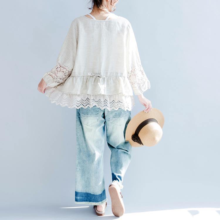 nude vintage linen tops layered casual cardigans long sleeve shirts - Omychic