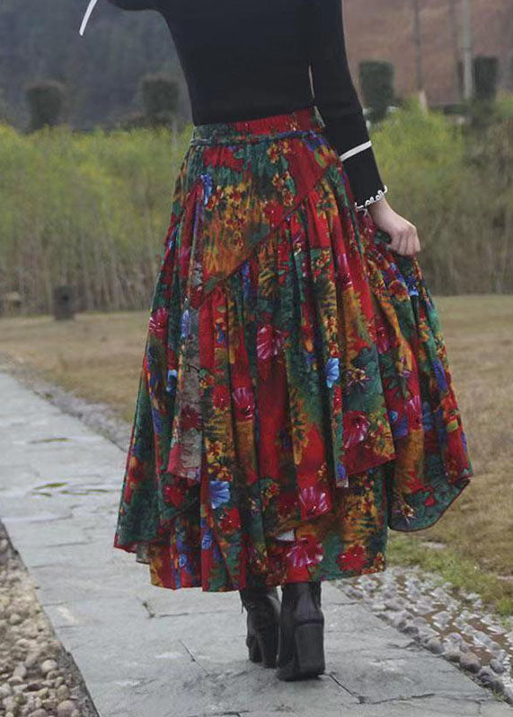 Women Print Patchwork Tie Waist Maxi Skirts Fall