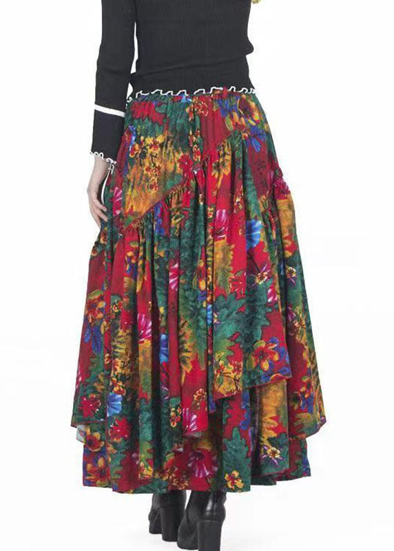 Women Print Patchwork Tie Waist Maxi Skirts Fall