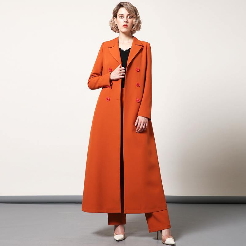 orange elegant tunic cotton blended trench coats lapel tie waist women outwear - Omychic