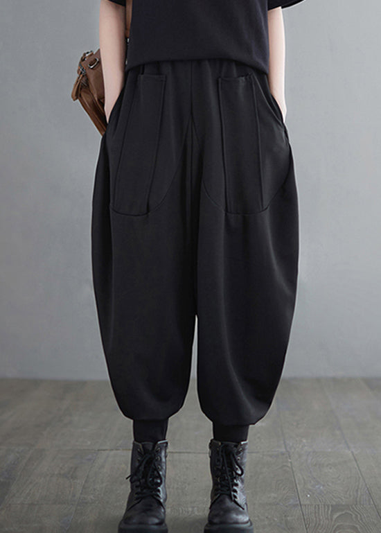 original design Black elastic waist Pockets beam Pants Spring